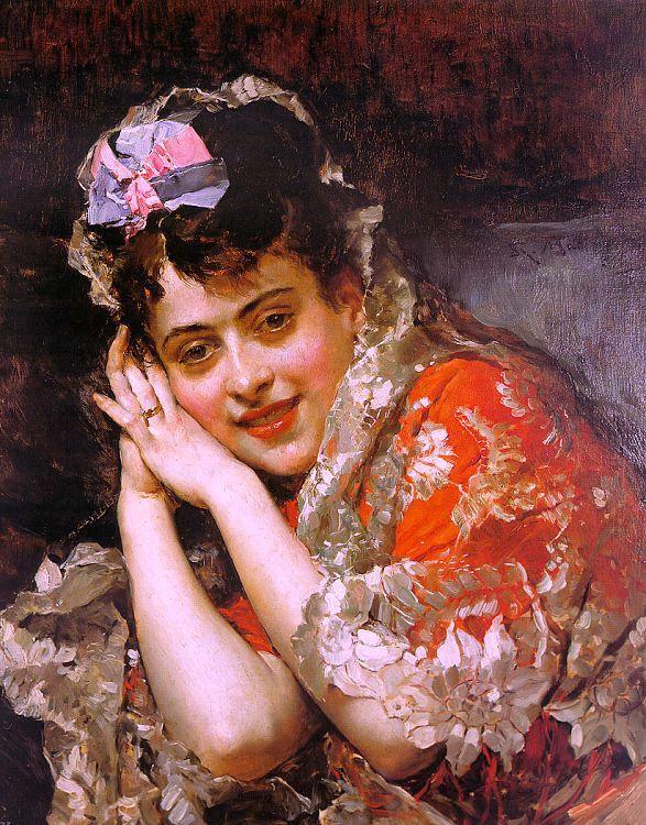   Raimundo de Madrazo y  Garreta The Model Aline Masson with a White Mantilla